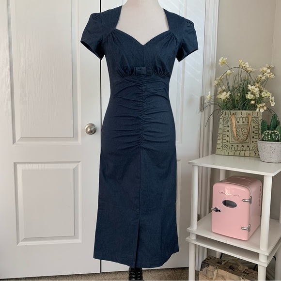 Like new! Stop Staring Denim Dress - Pin Up Style Sheath MIDI Dress - Picture 2 of 14